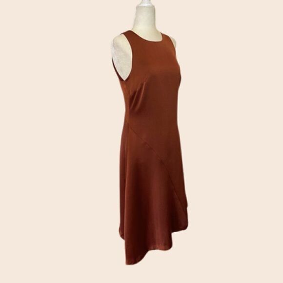 Banana Republic Bias Cut Asymmetrical Brown Rust Sleeveless Midi Dress Size 4 - Picture 5 of 13